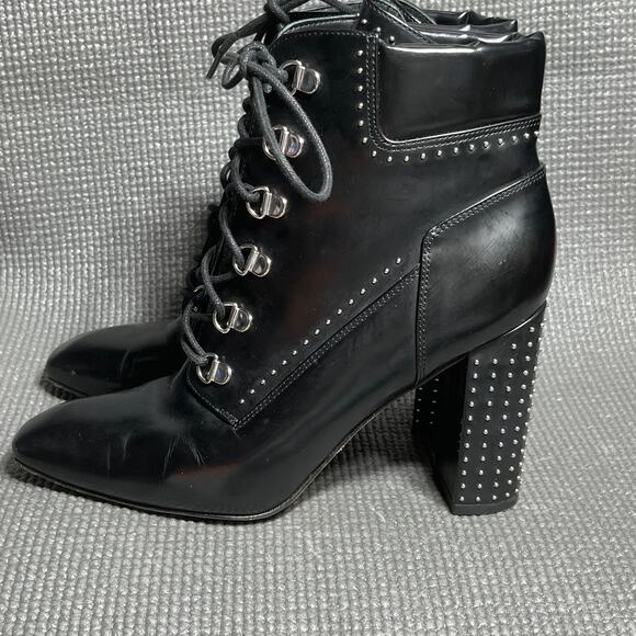 Sigerson Morrison Valora Studded Lace Up Block Heel Booties Womens Size 8B Black - Picture 1 of 15